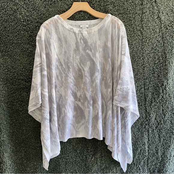 J.Jill Pure Jill Watercolor Ikat Silver Sweater Poncho Linen Blend One Size READ - Picture 6 of 11